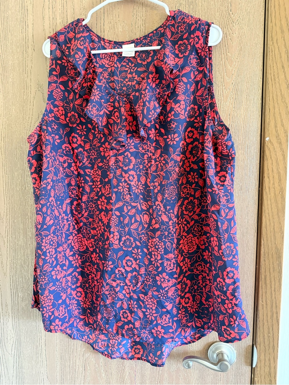 Terra & Sky Navy and Red Floral Ruffle Neck Camisole